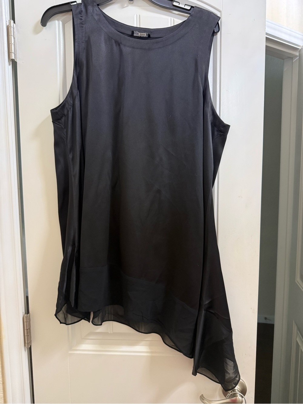Eileen Fisher black silk blend asymmetrical tunic top